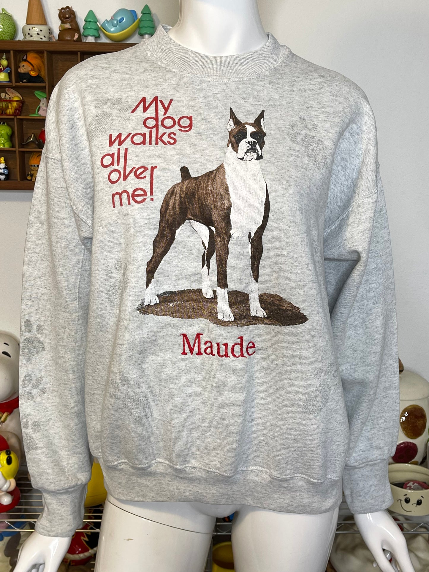 Vintage 90s Boxer "My dog walks all over me" Crewneck Sweater Sz L