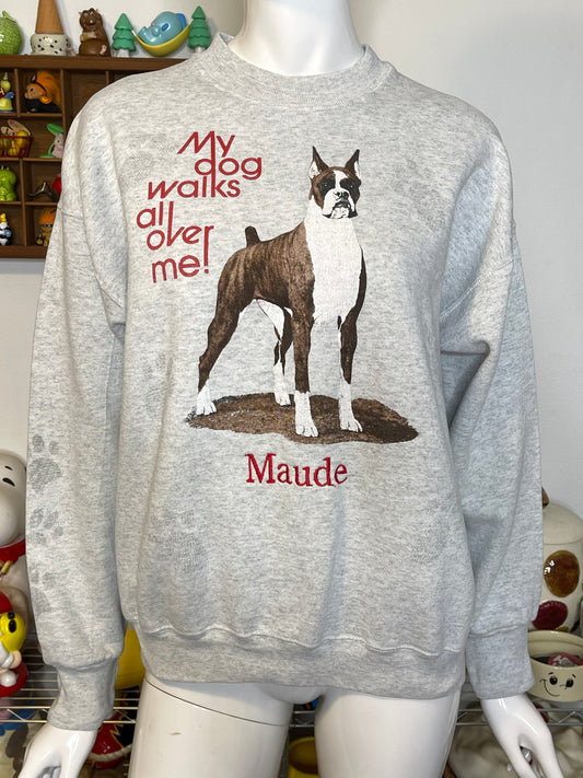 Vintage 90s Boxer "My dog walks all over me" Crewneck Sweater Sz L