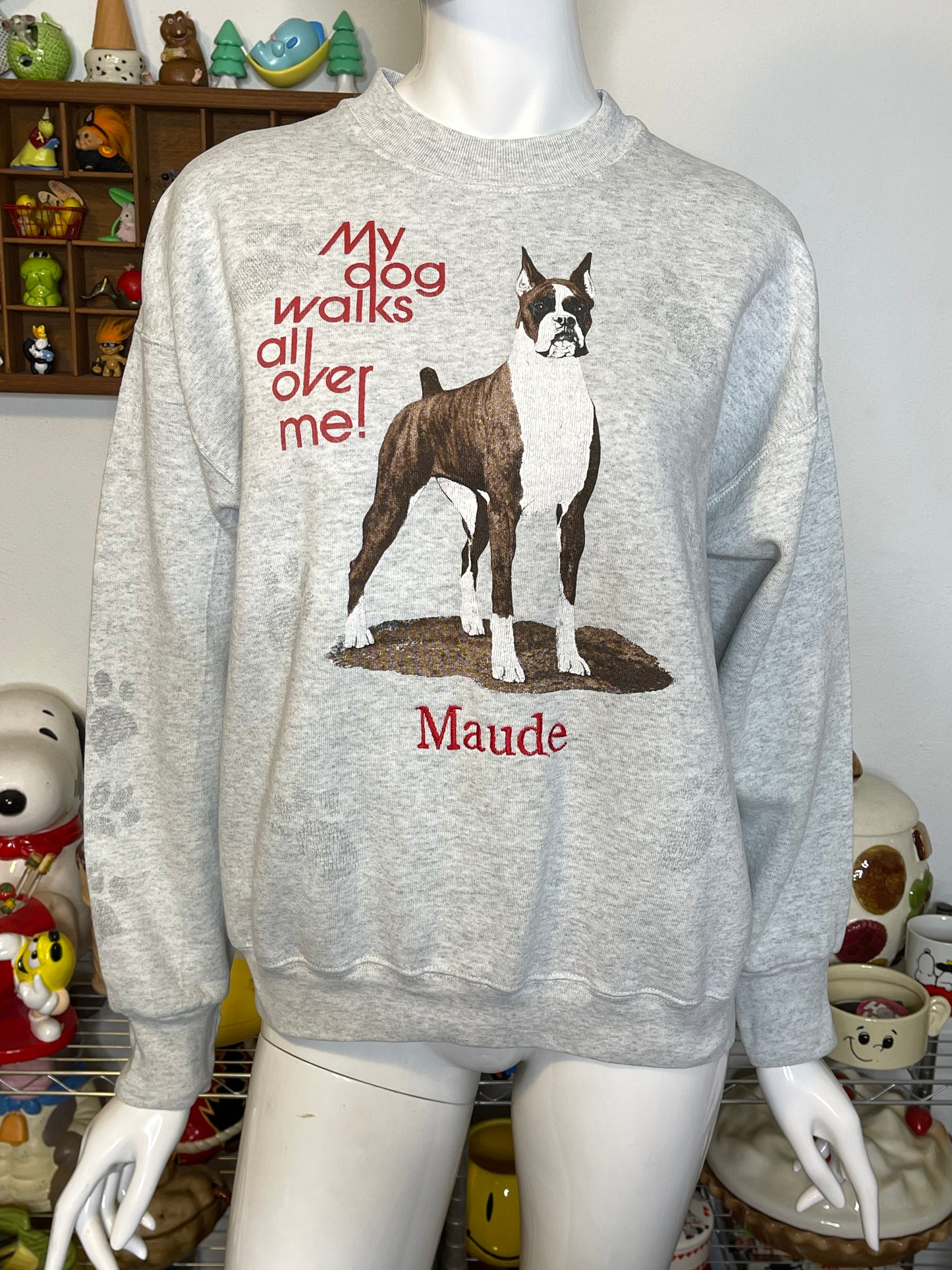 Vintage 90s Boxer "My dog walks all over me" Crewneck Sweater Sz L