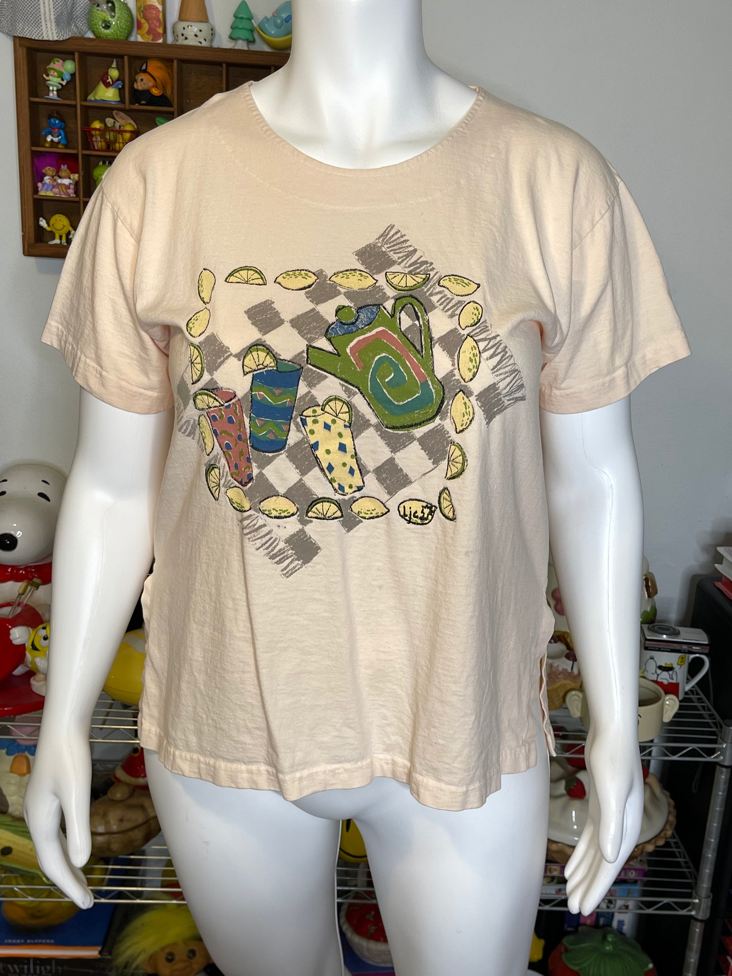 Vintage Lemonade Embroidered Oversized Boxy Graphic Tee Sz M/L