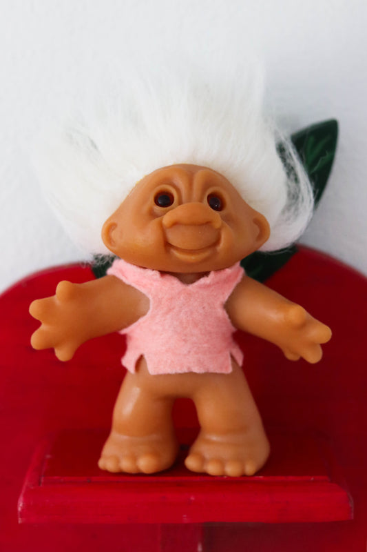 Vintage 80s White Hair Dam Troll Doll