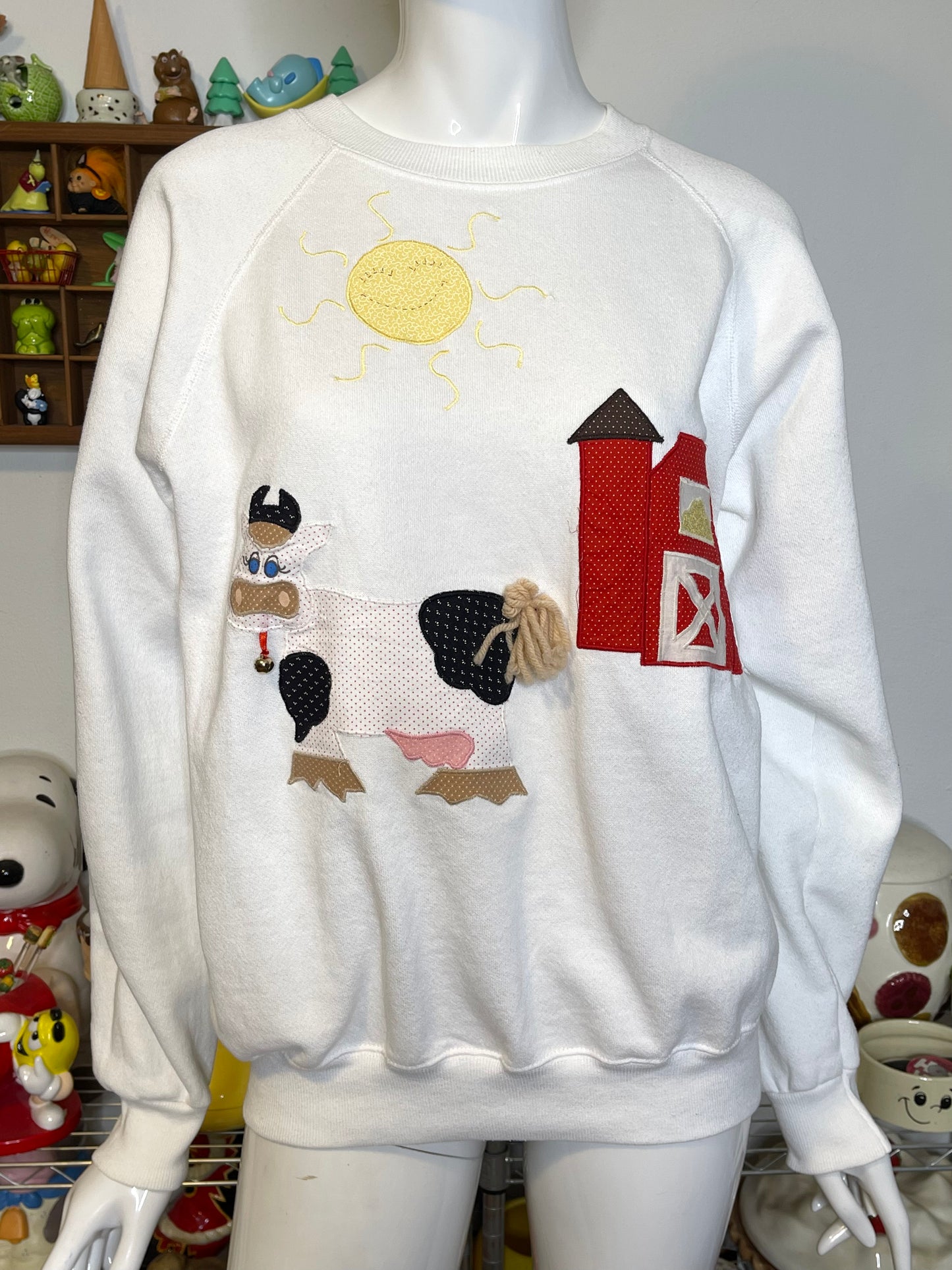 Vintage 90s Cow Patchwork Crewneck Sweater Sz L