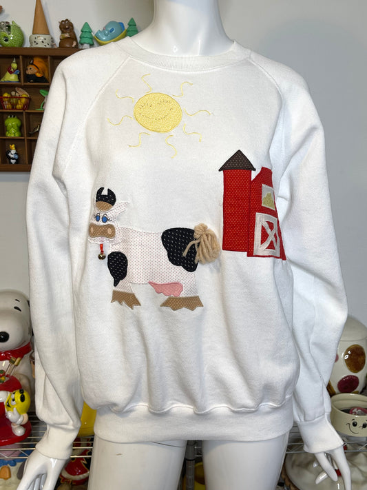 Vintage 90s Cow Patchwork Crewneck Sweater Sz L