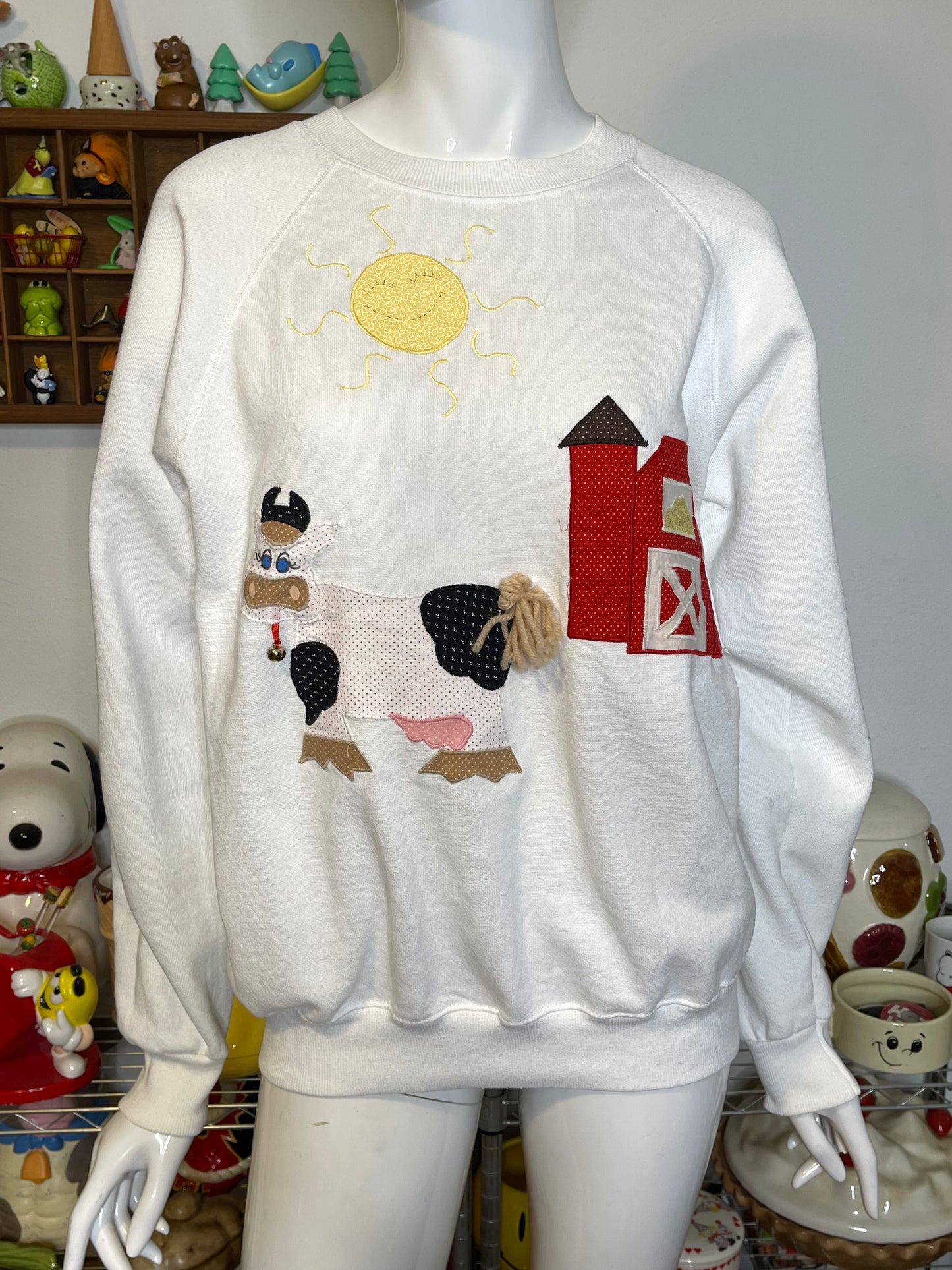 Vintage 90s Cow Patchwork Crewneck Sweater Sz L
