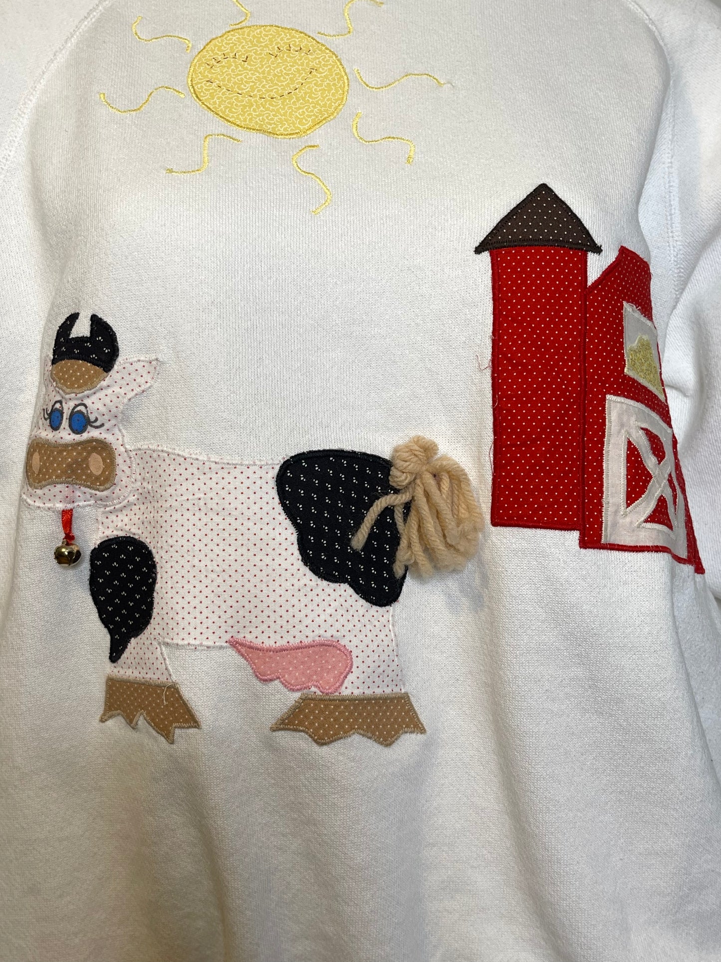 Vintage 90s Cow Patchwork Crewneck Sweater Sz L