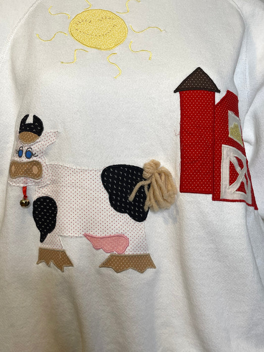 Vintage 90s Cow Patchwork Crewneck Sweater Sz L
