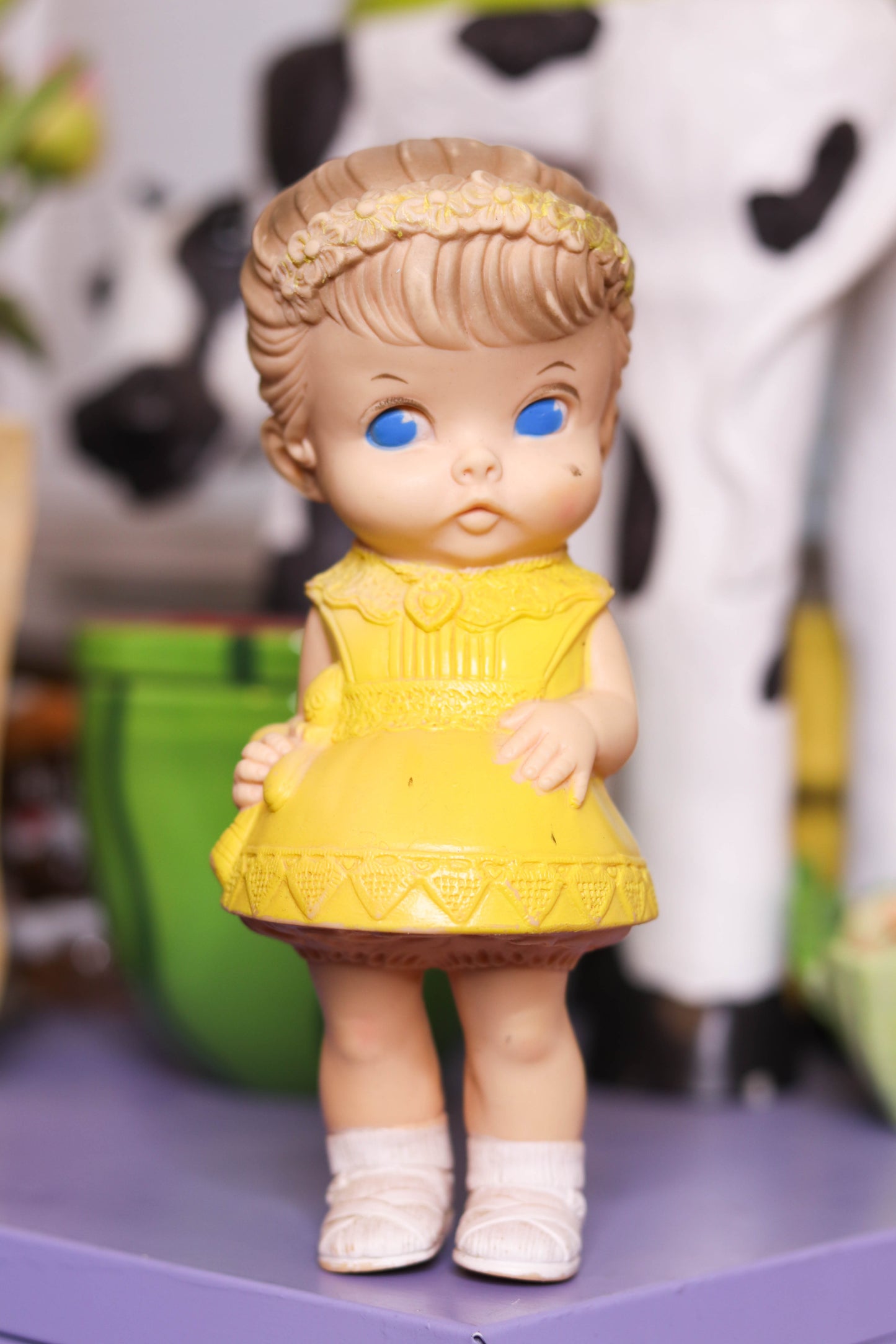 Vintage 1950's Yellow Dress Girl Doll Squeak Toy