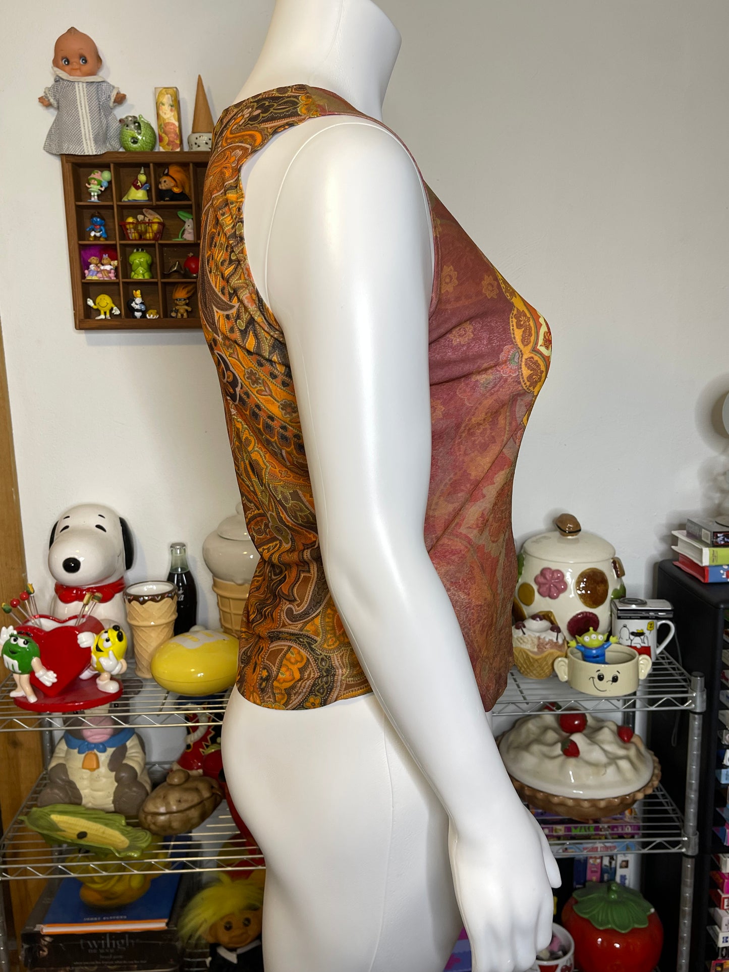 2000s Bohemian Mirco Mesh V-Neck Tank Top Sz XL/XXL