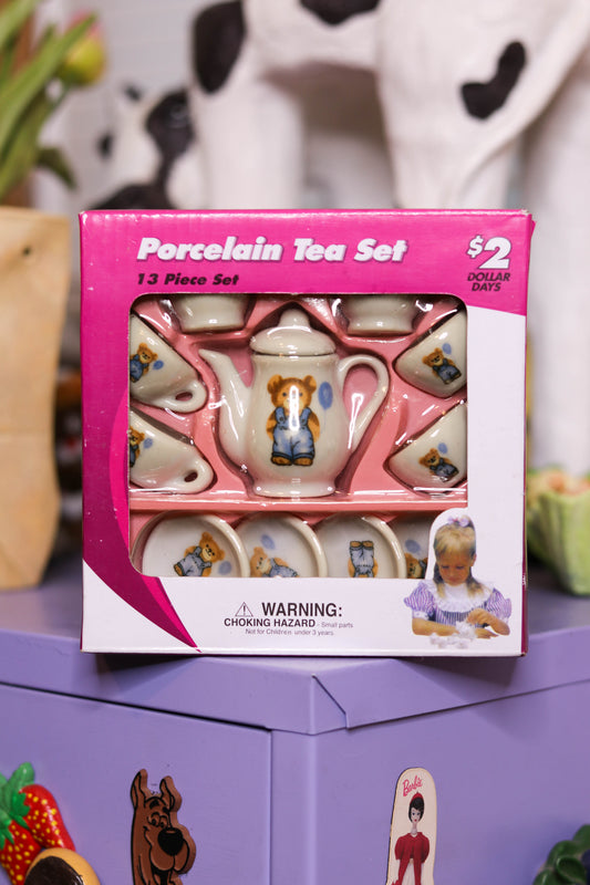 2000s Children's Teddy Bear Tiny Porcelain 13pc Tea Set