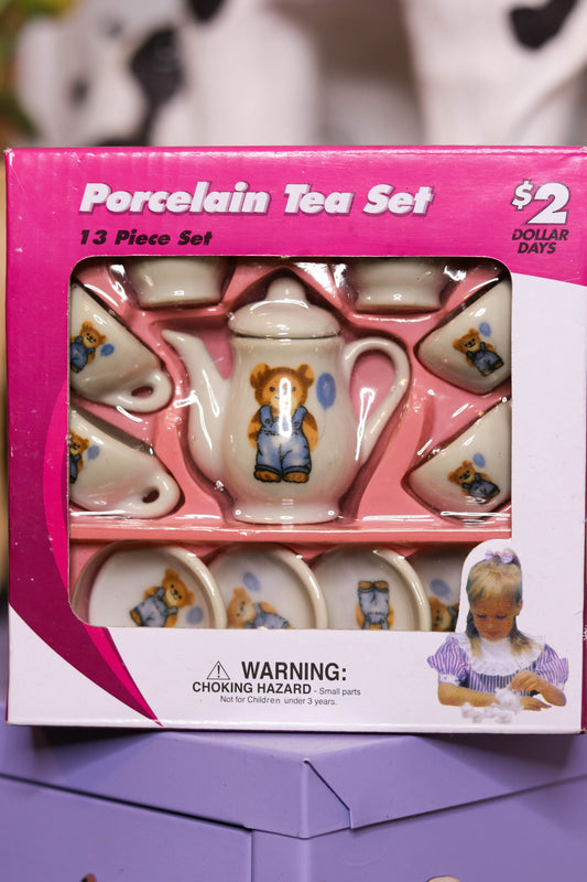 2000s Children's Teddy Bear Tiny Porcelain 13pc Tea Set