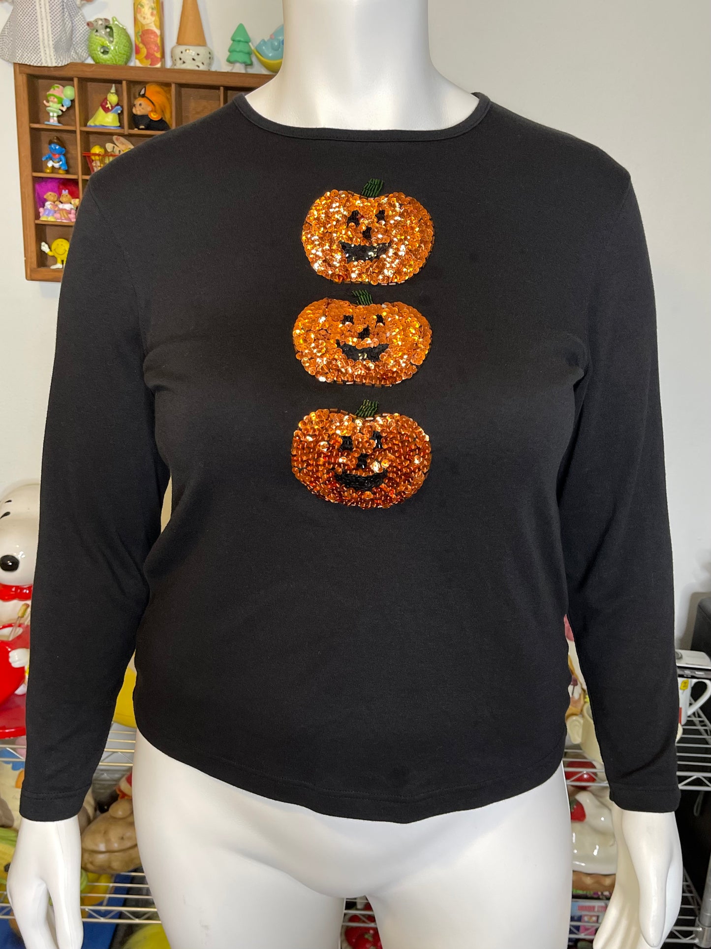 2000s Halloween Sequin Pumpkin Long Sleeve Sz L /XL