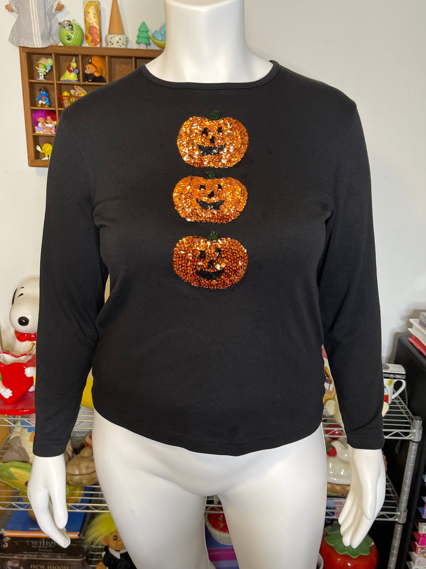 2000s Halloween Sequin Pumpkin Long Sleeve Sz L /XL