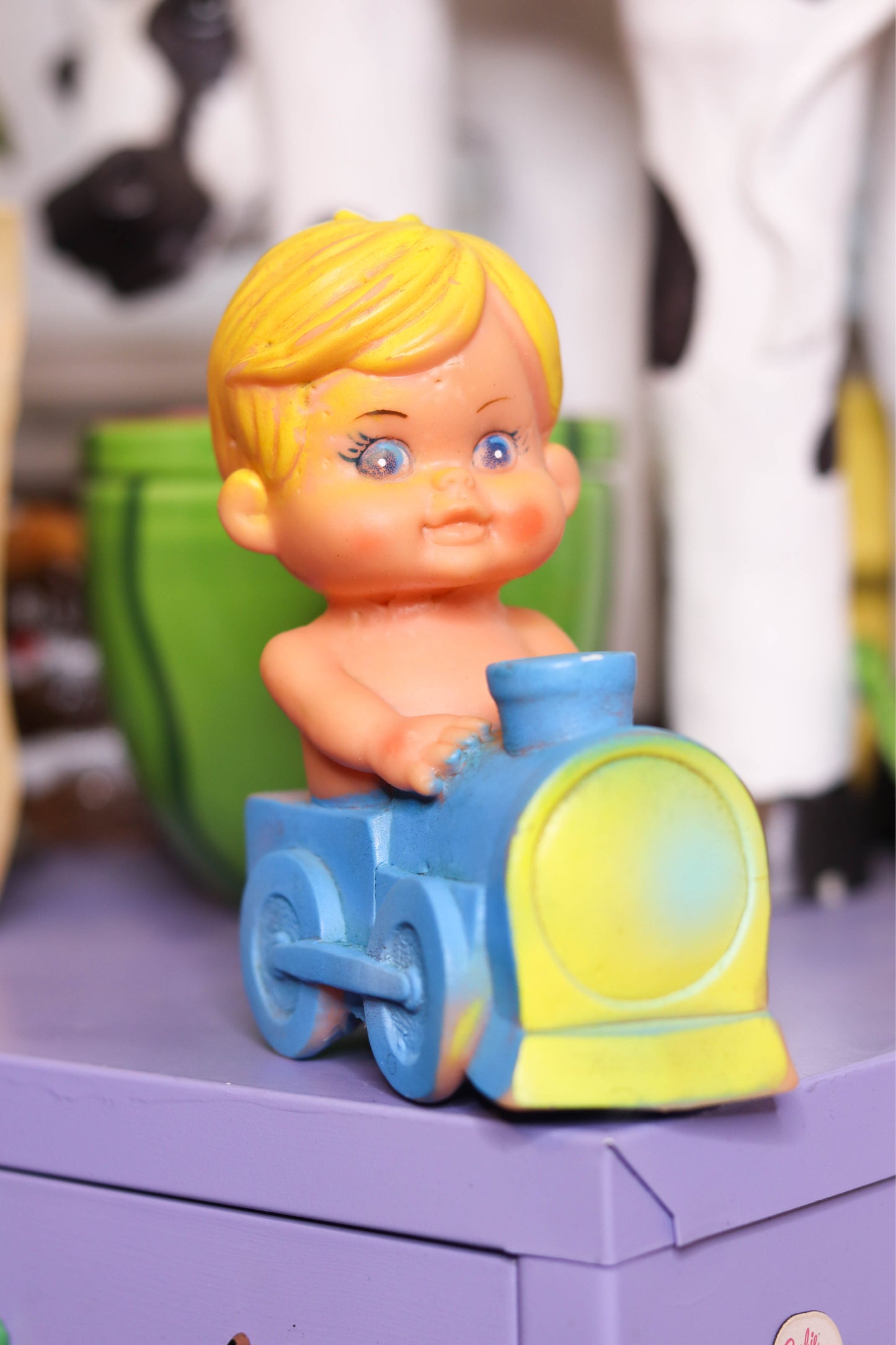 Vintage Baby Riding Train Squeak Toy