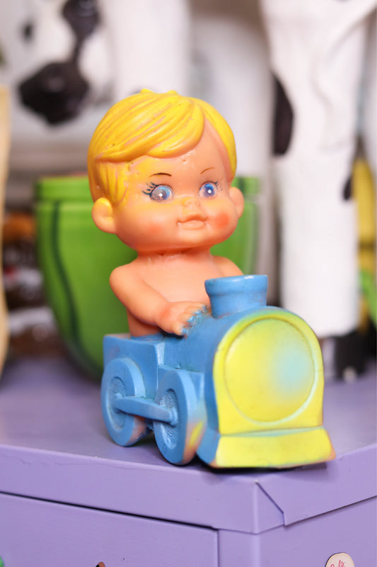Vintage Baby Riding Train Squeak Toy