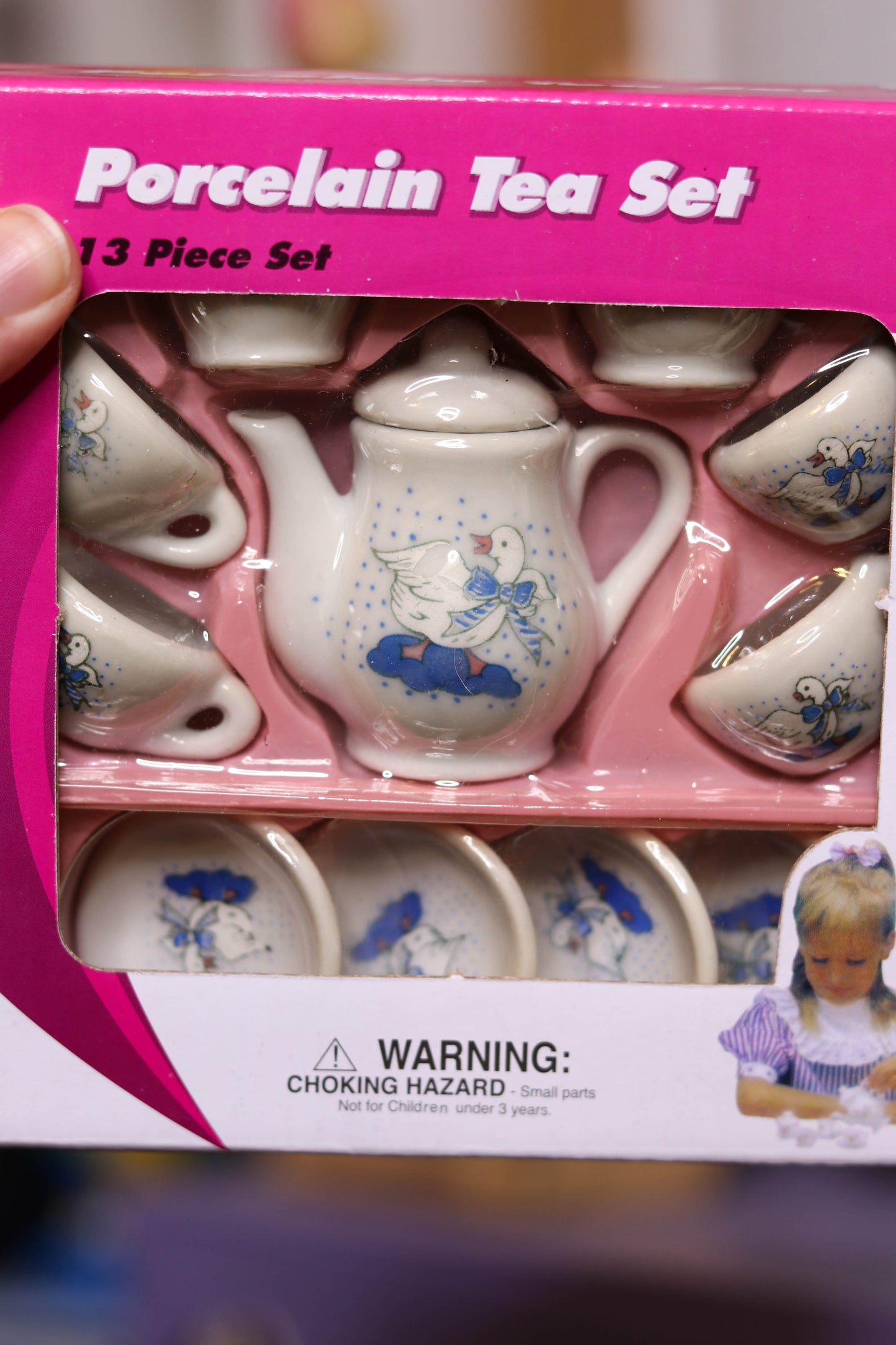 2000s Children's Goose Tiny Porcelain 13pc Tea Set