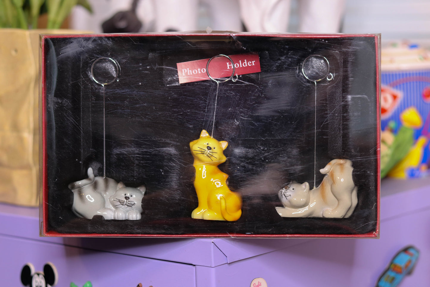 2000s Deadstock 3pc Cat Ceramic Photo Holders