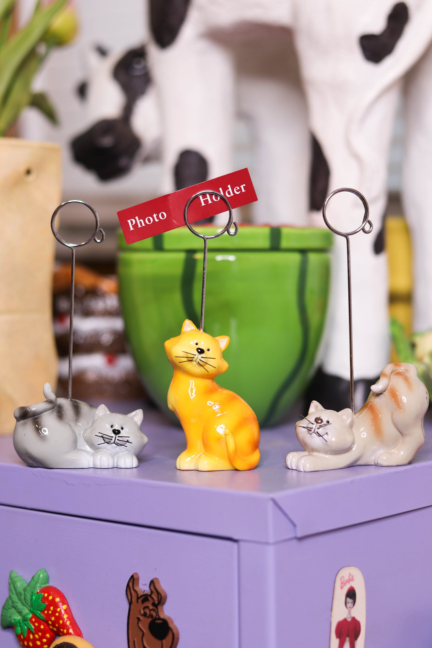 2000s Deadstock 3pc Cat Ceramic Photo Holders