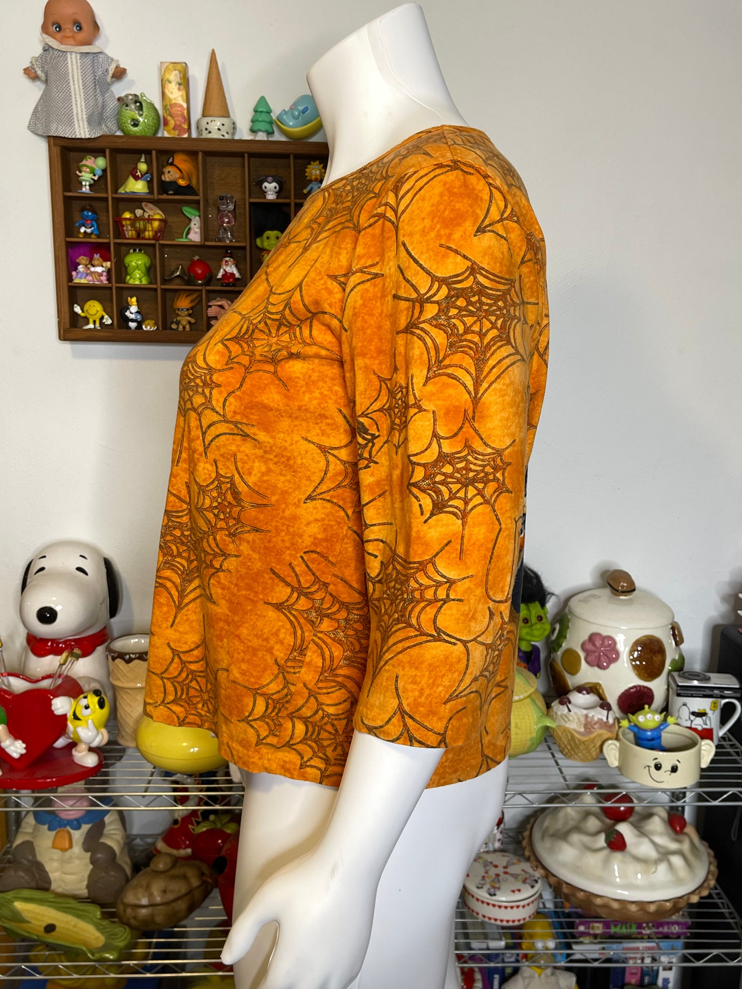 Halloween Black Cat Pumpkin Sequin 3/4 Sleeve Top Sz XL