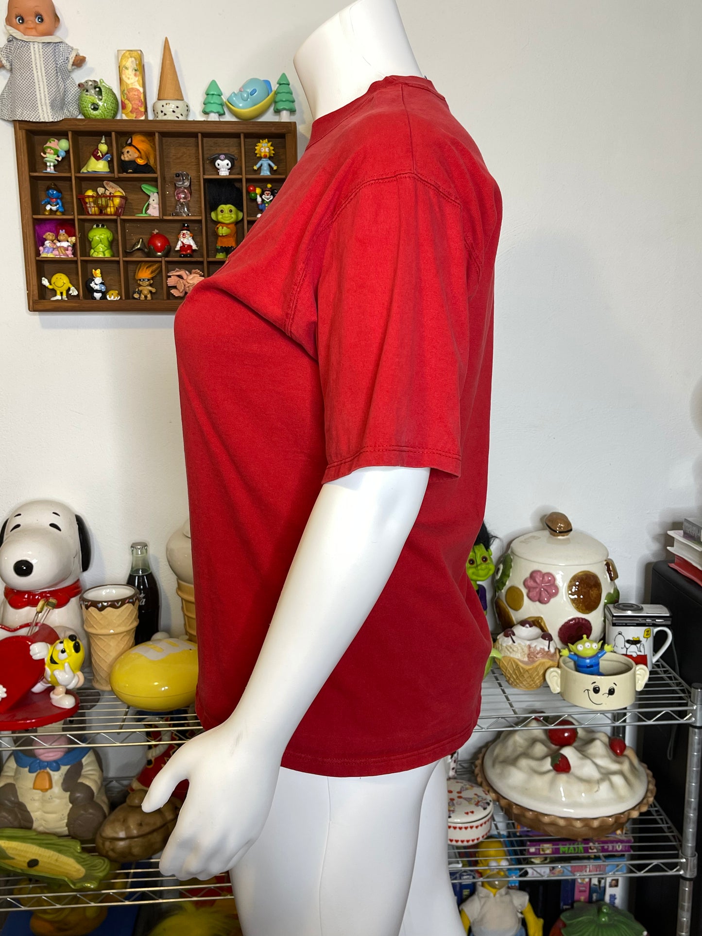 Vintage 90s Grandma Embroidered Thick Red Cotton Tee Sz L
