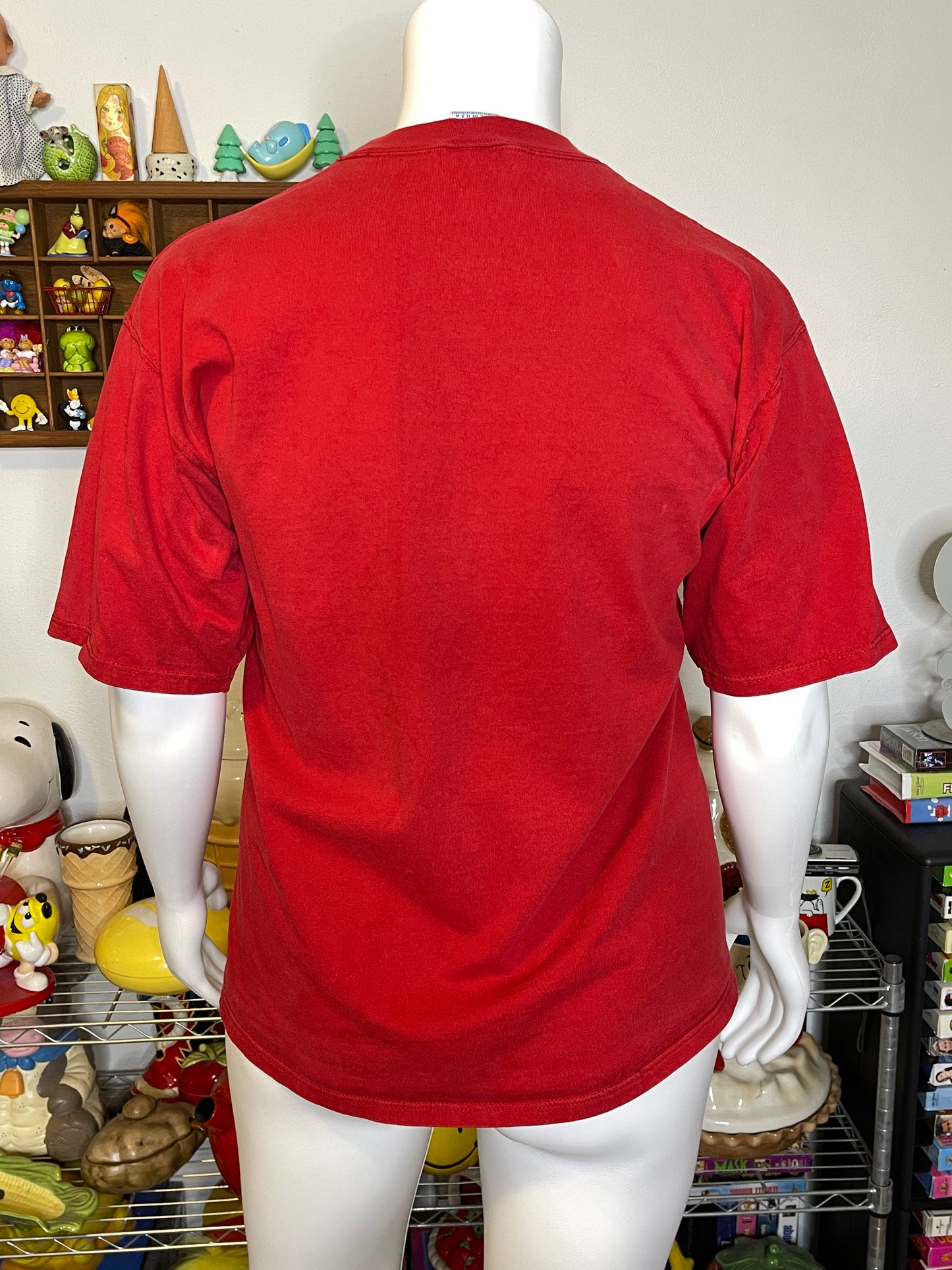 Vintage 90s Grandma Embroidered Thick Red Cotton Tee Sz L