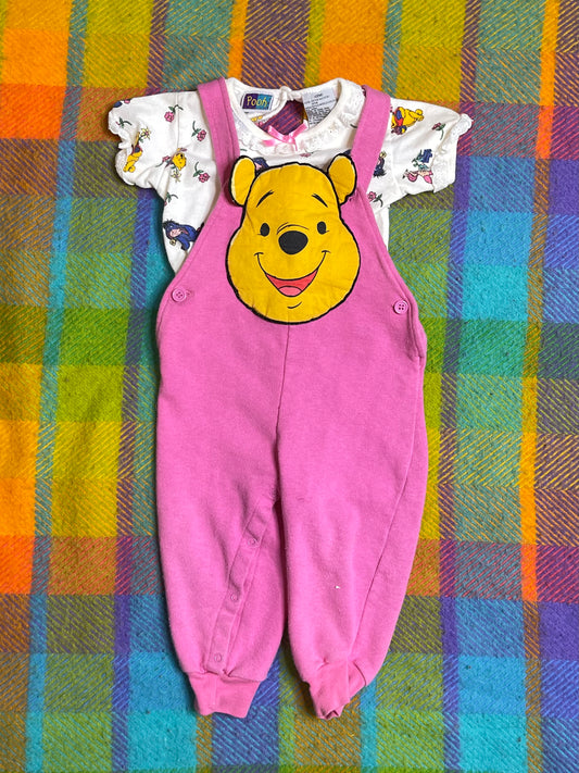 Vintage Winnie The Pooh 2pc Overalls Romper Set Sz 18M