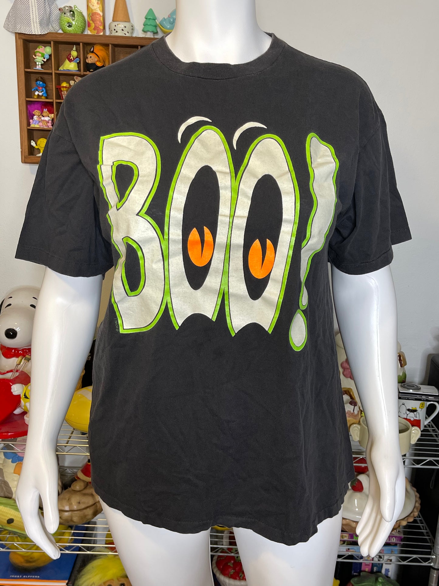 Vintage 90s Faded Glow In The Dark "BOO!" Graphic Tee Sz XL
