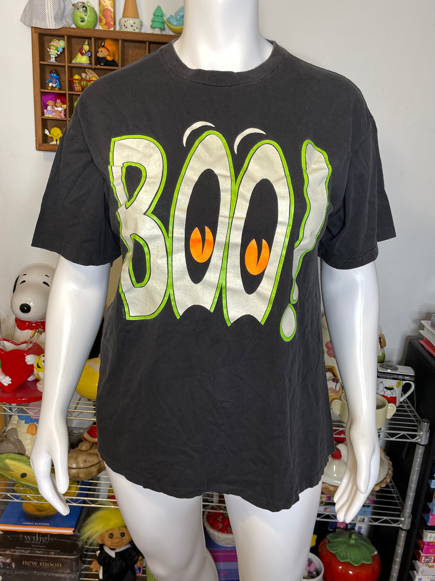 Vintage 90s Faded Glow In The Dark "BOO!" Graphic Tee Sz XL