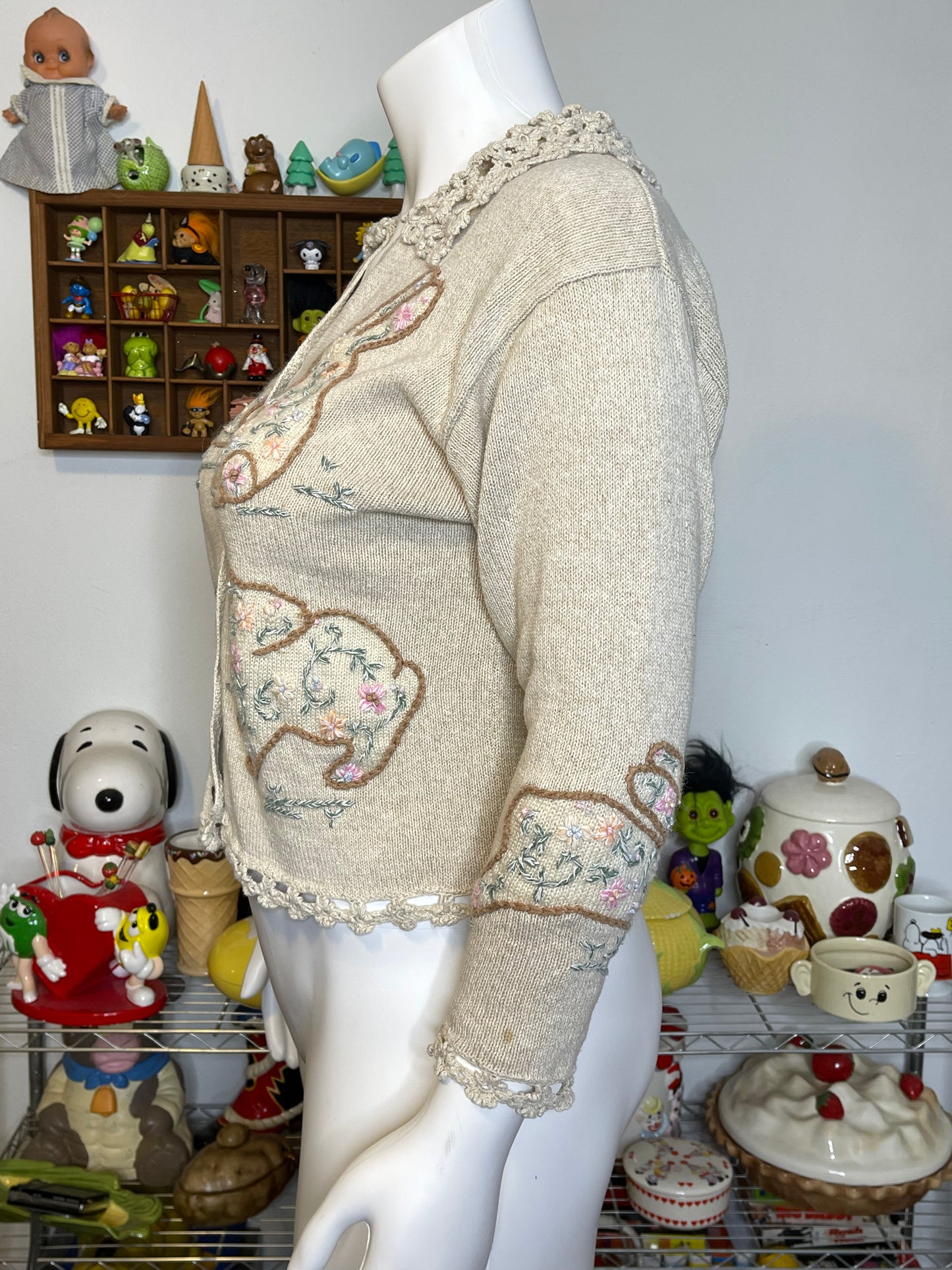 Vintage Spring Bunny Cottage Core Knit Cardigan Sz L