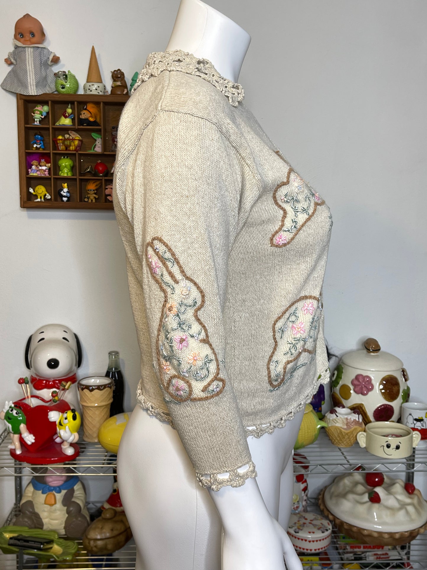 Vintage Spring Bunny Cottage Core Knit Cardigan Sz L