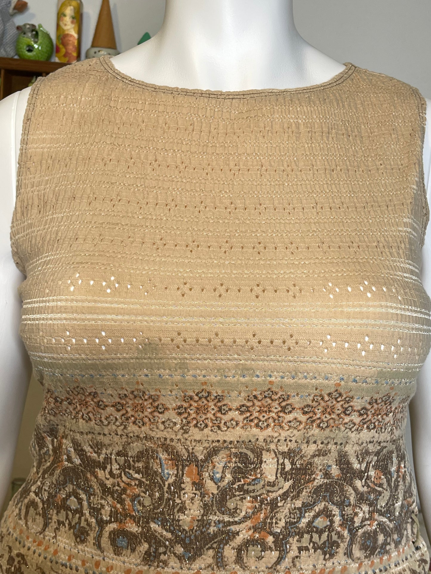 2000s Waffle Pointelle Lace Up Tank Top Sz L/XL