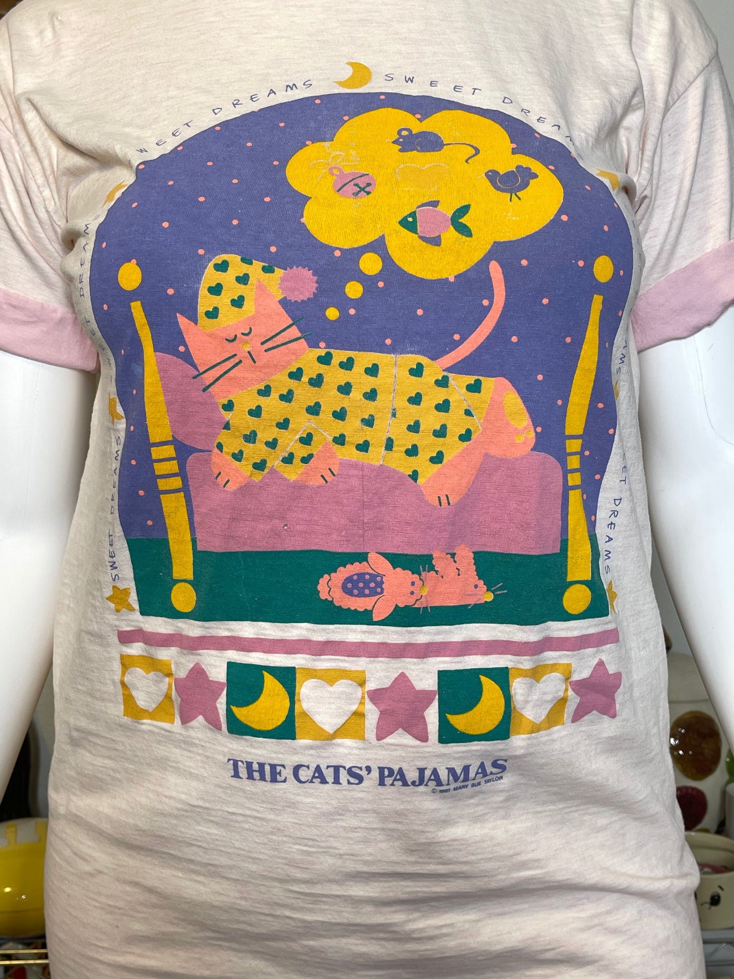 Vintage 90s The Cat's Pajamas Oversized Sleep Shirt Sz "OS" S-L