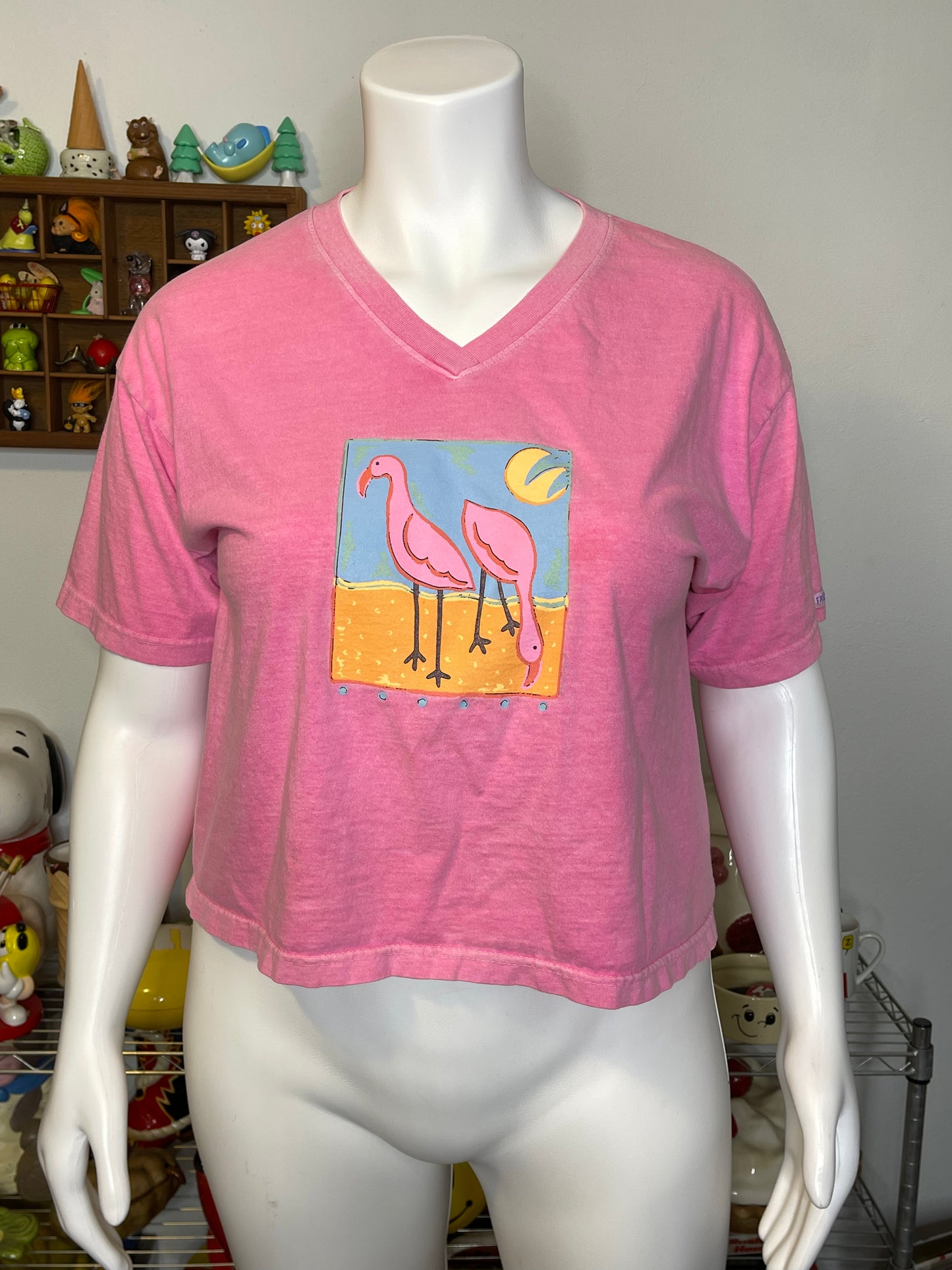 Vintage 90s Pink Flamingo Neon Pink Graphic Tee Sz "OS" S-XL