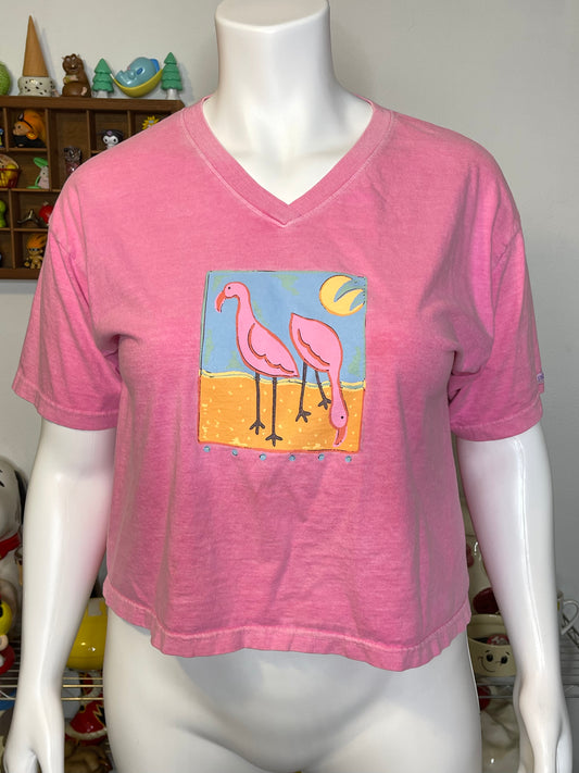 Vintage 90s Pink Flamingo Neon Pink Graphic Tee Sz "OS" S-XL