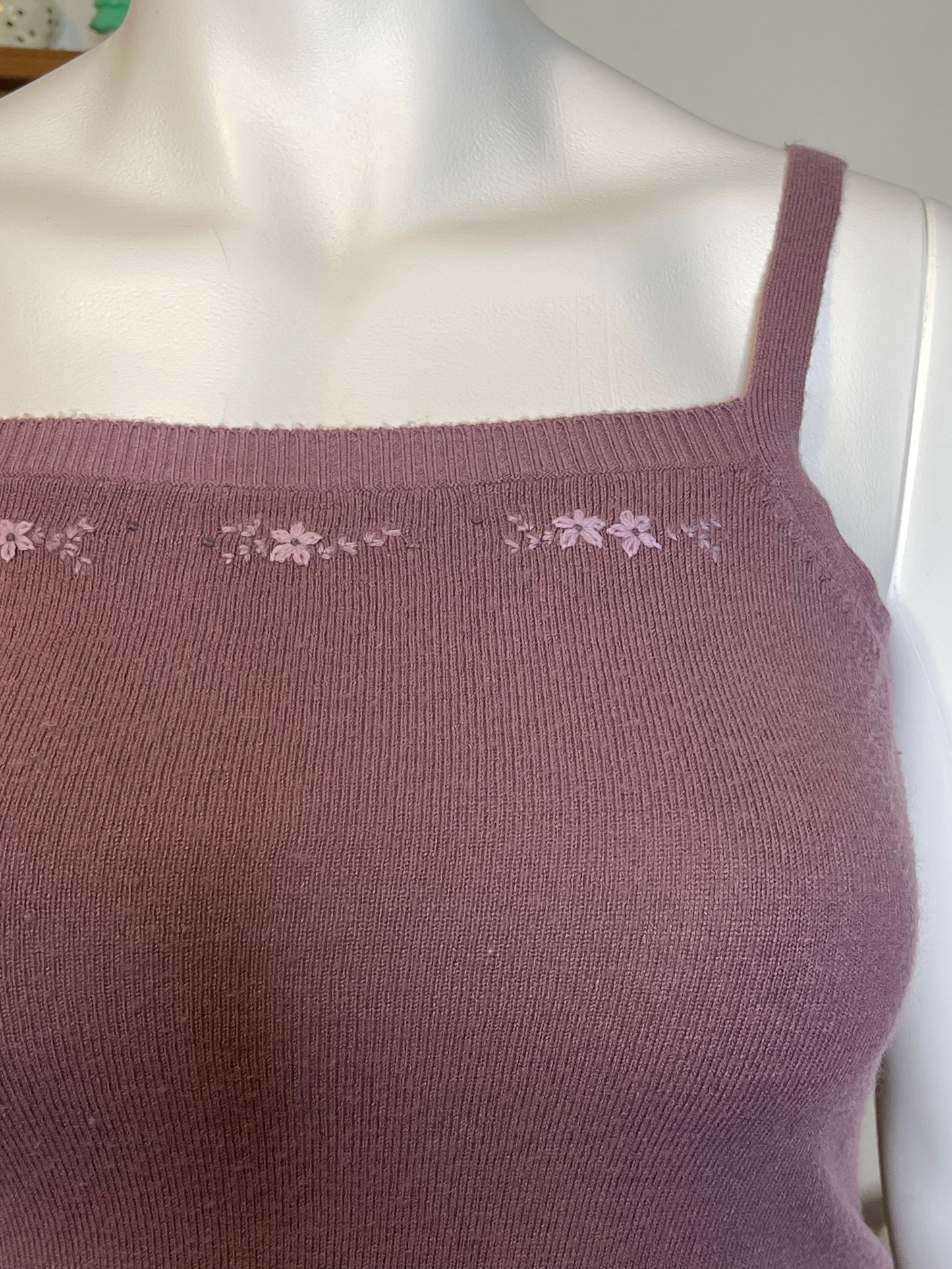 Vintage Y2K Mauve Purple Flower Knit Cami Sz L
