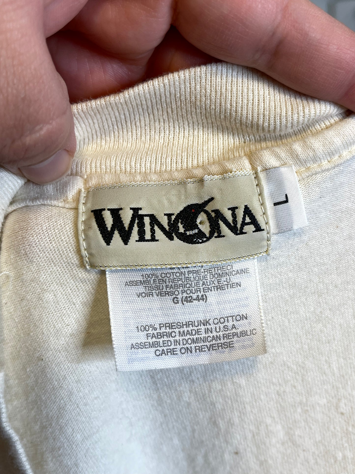 Vintage 90s Cat Patchwork Style Cream Tee Sz L