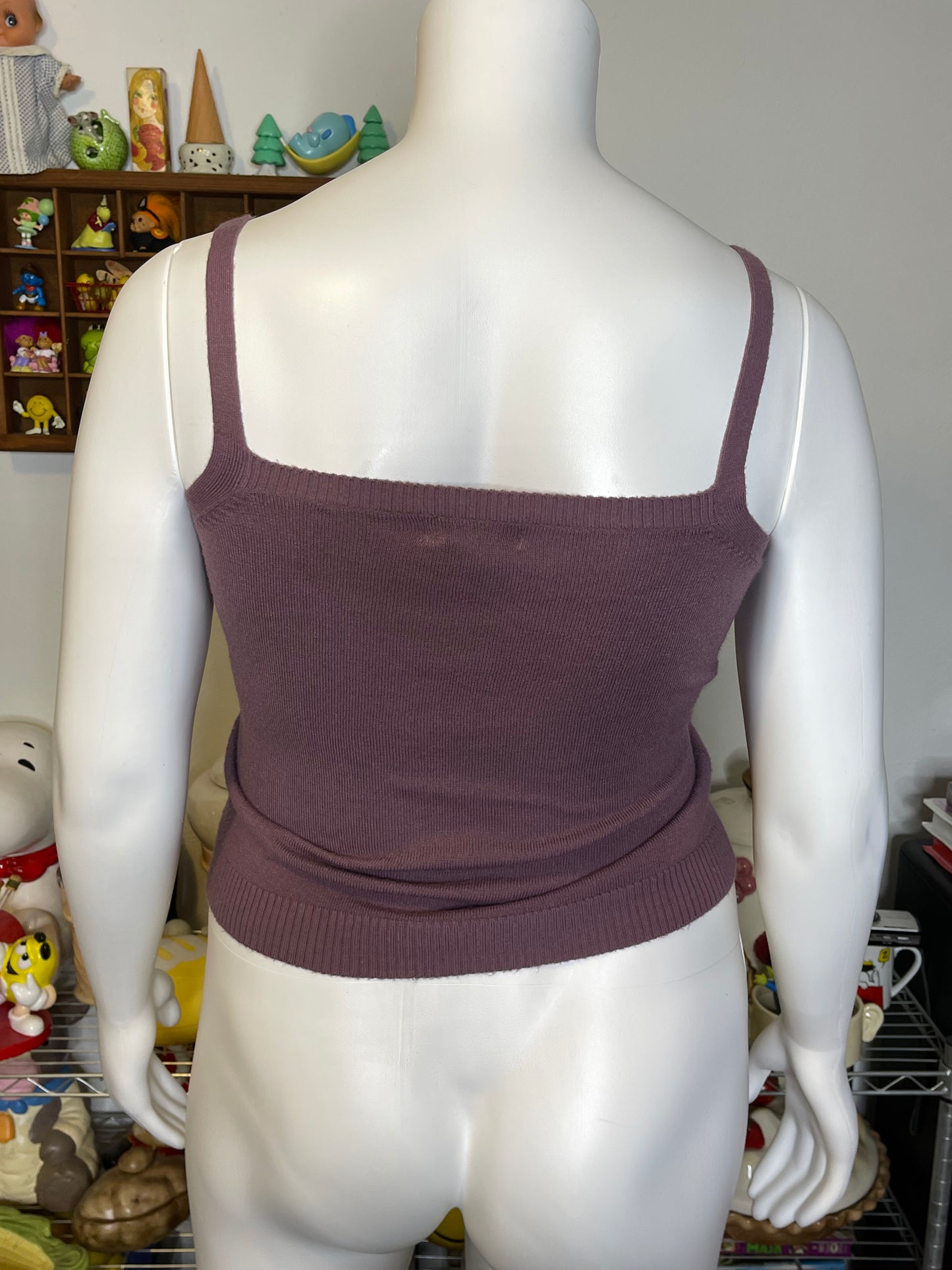Vintage Y2K Mauve Purple Flower Knit Cami Sz L