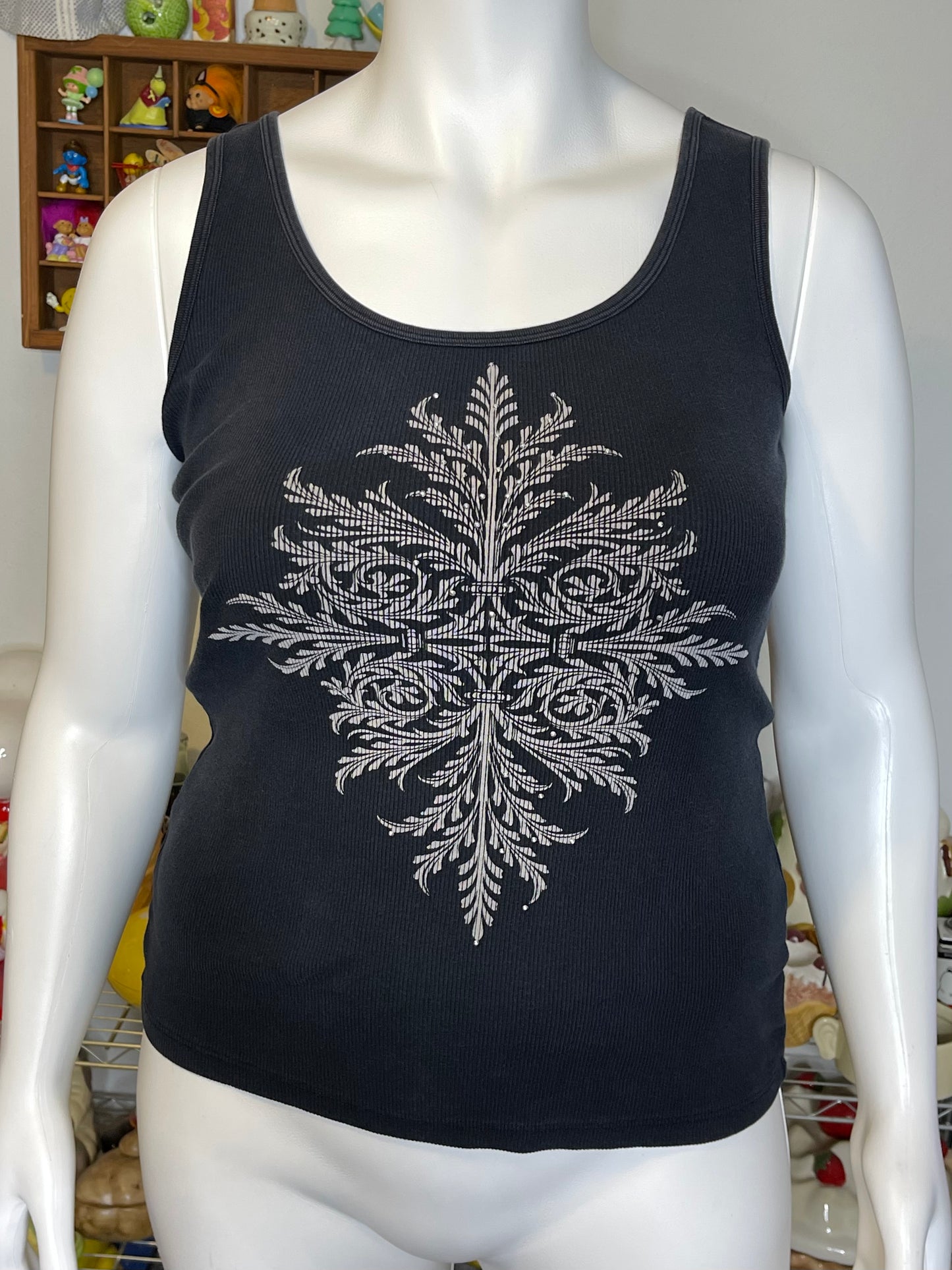 2000s Faded Black Grunge Ribbed Tank Top Sz L