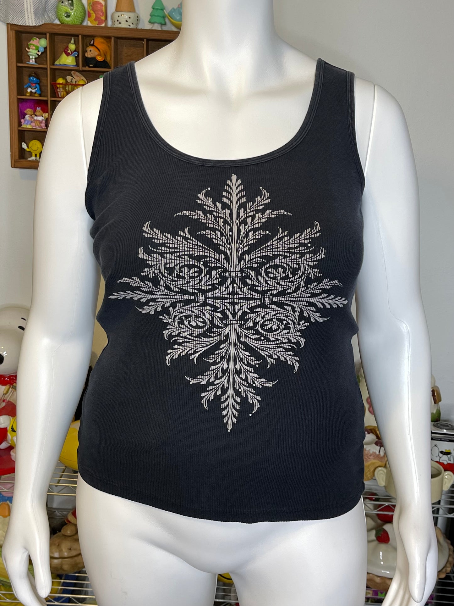 2000s Faded Black Grunge Ribbed Tank Top Sz L