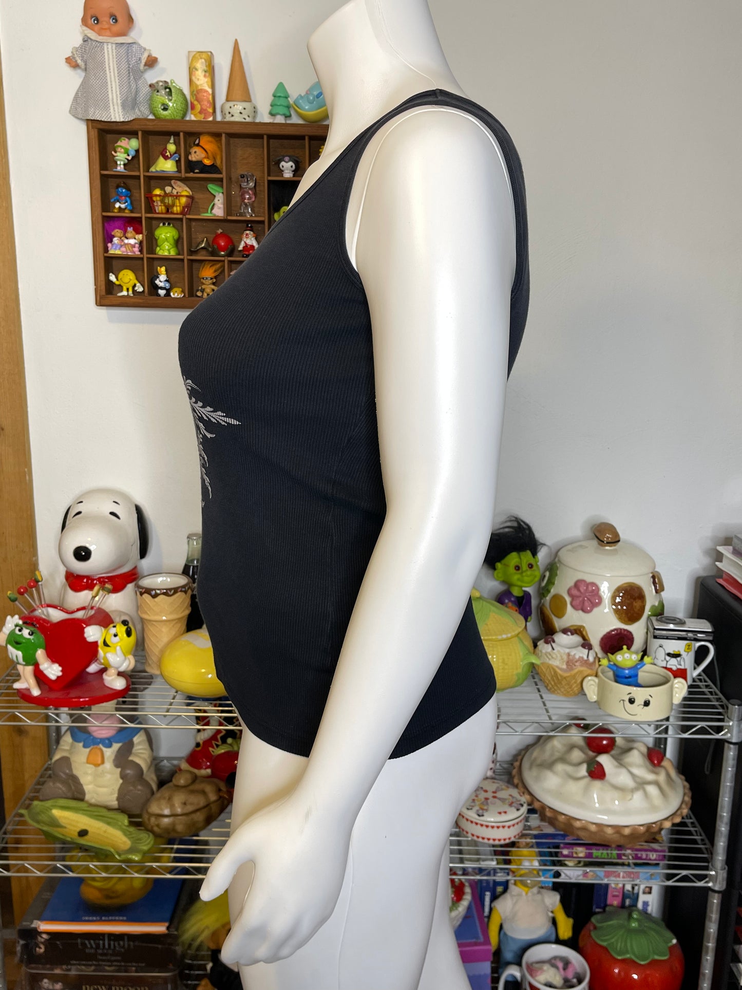 2000s Faded Black Grunge Ribbed Tank Top Sz L
