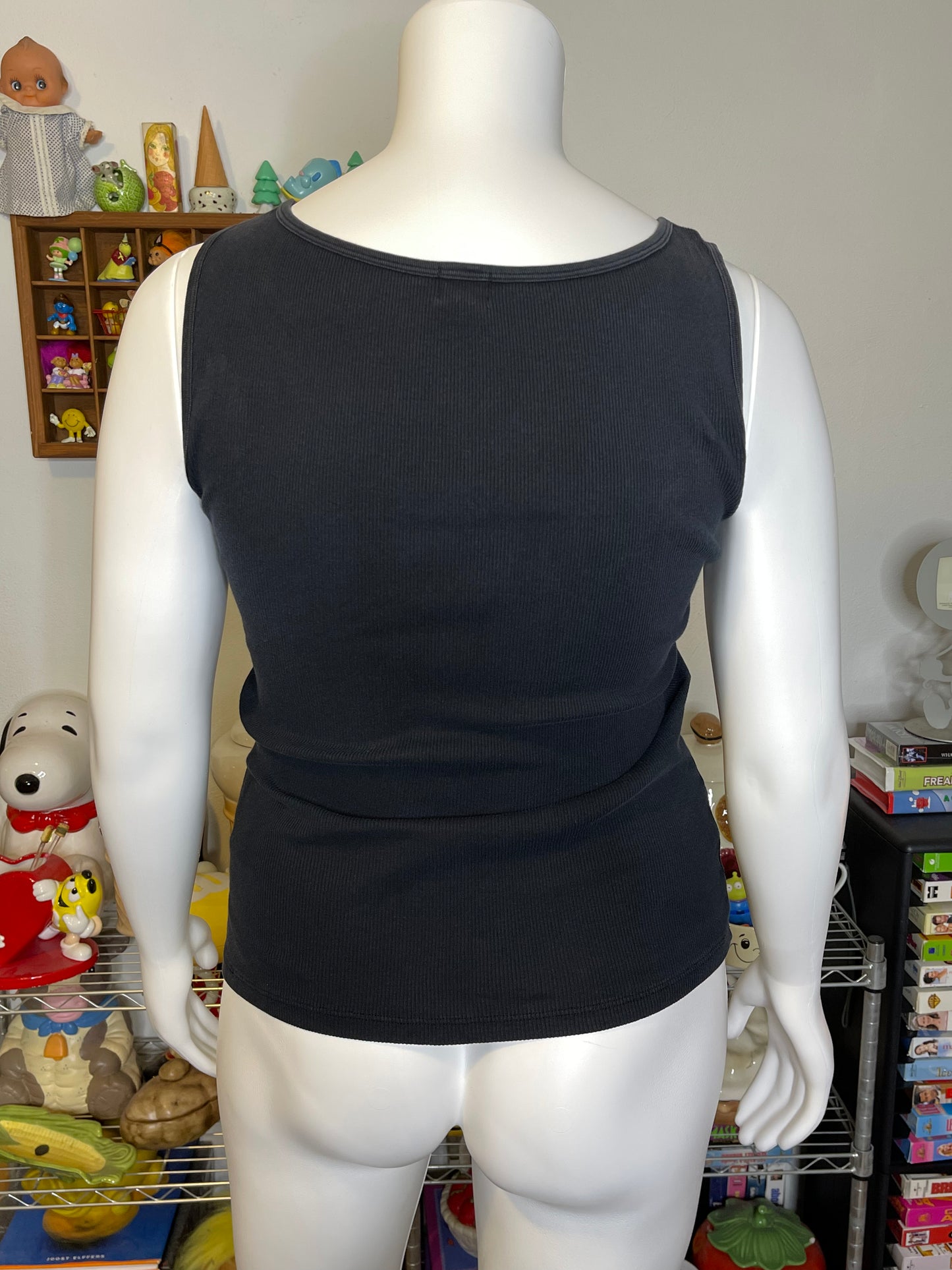 2000s Faded Black Grunge Ribbed Tank Top Sz L