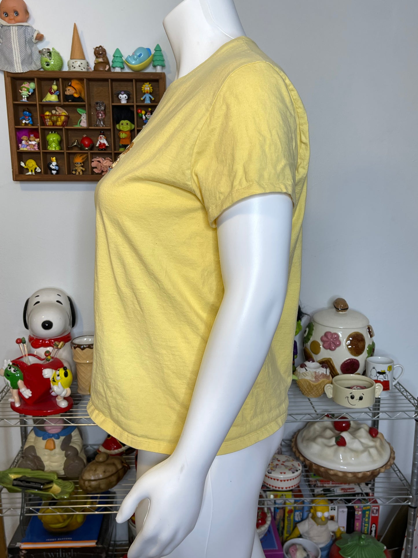 2000s Embroidered Sleepy Orange Cat With Daisy Tee Sz XL