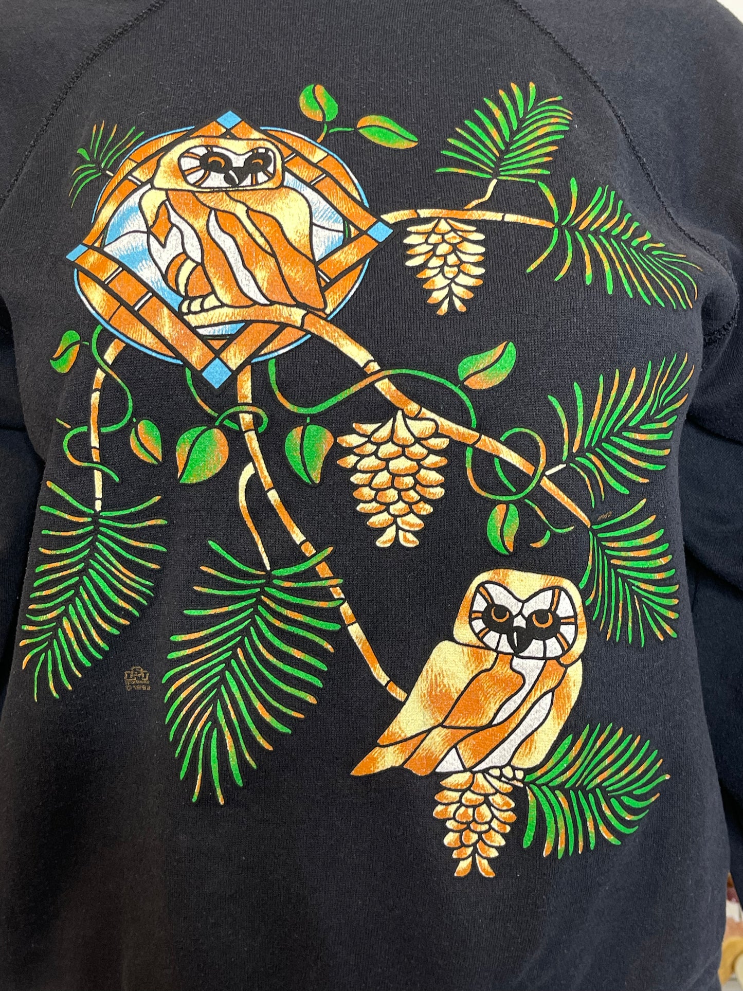 Vintage 90s Faded Black Owl Graphic Crewneck Sweater Sz XL