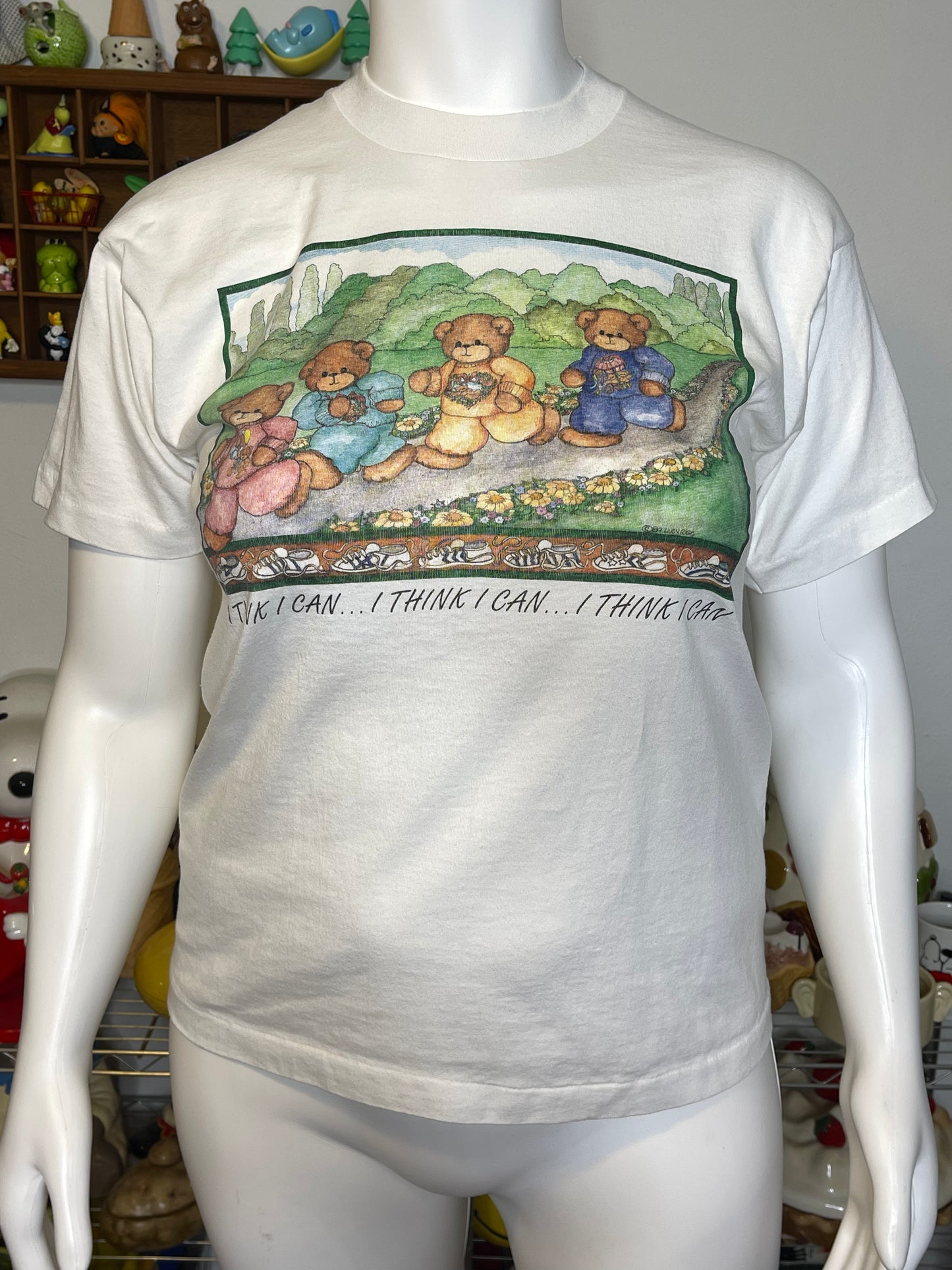 Vintage 80s Jogging Teddy Bears Graphic Tee Sz L
