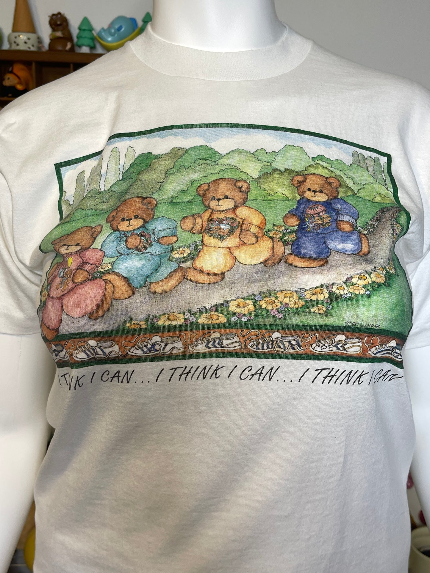 Vintage 80s Jogging Teddy Bears Graphic Tee Sz L