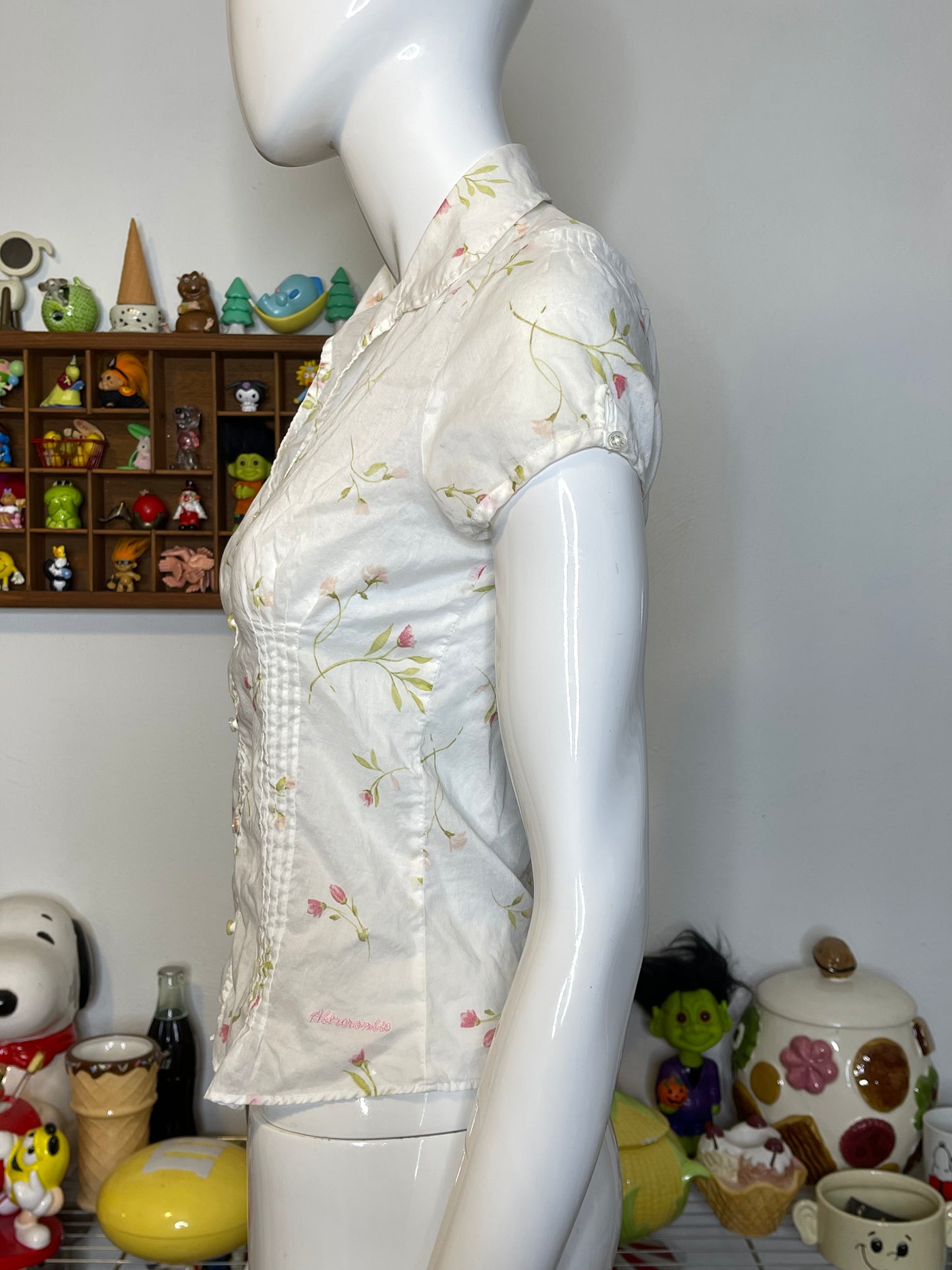 2000s Abercrombie Sheer Floral Print Button Blouse Sz XS/S