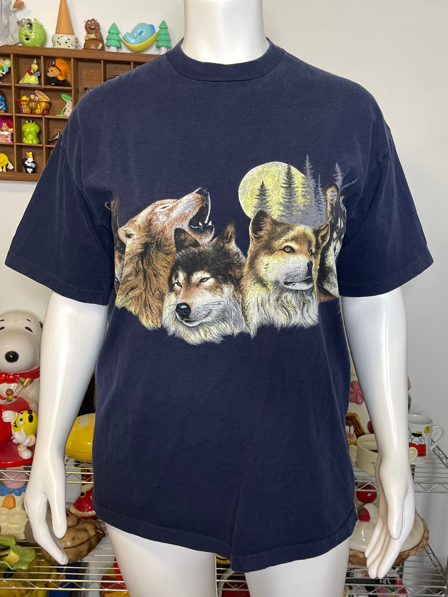 Vintage 90s Wolf Pack all Over Navy Blue Graphic Tee Sz XL