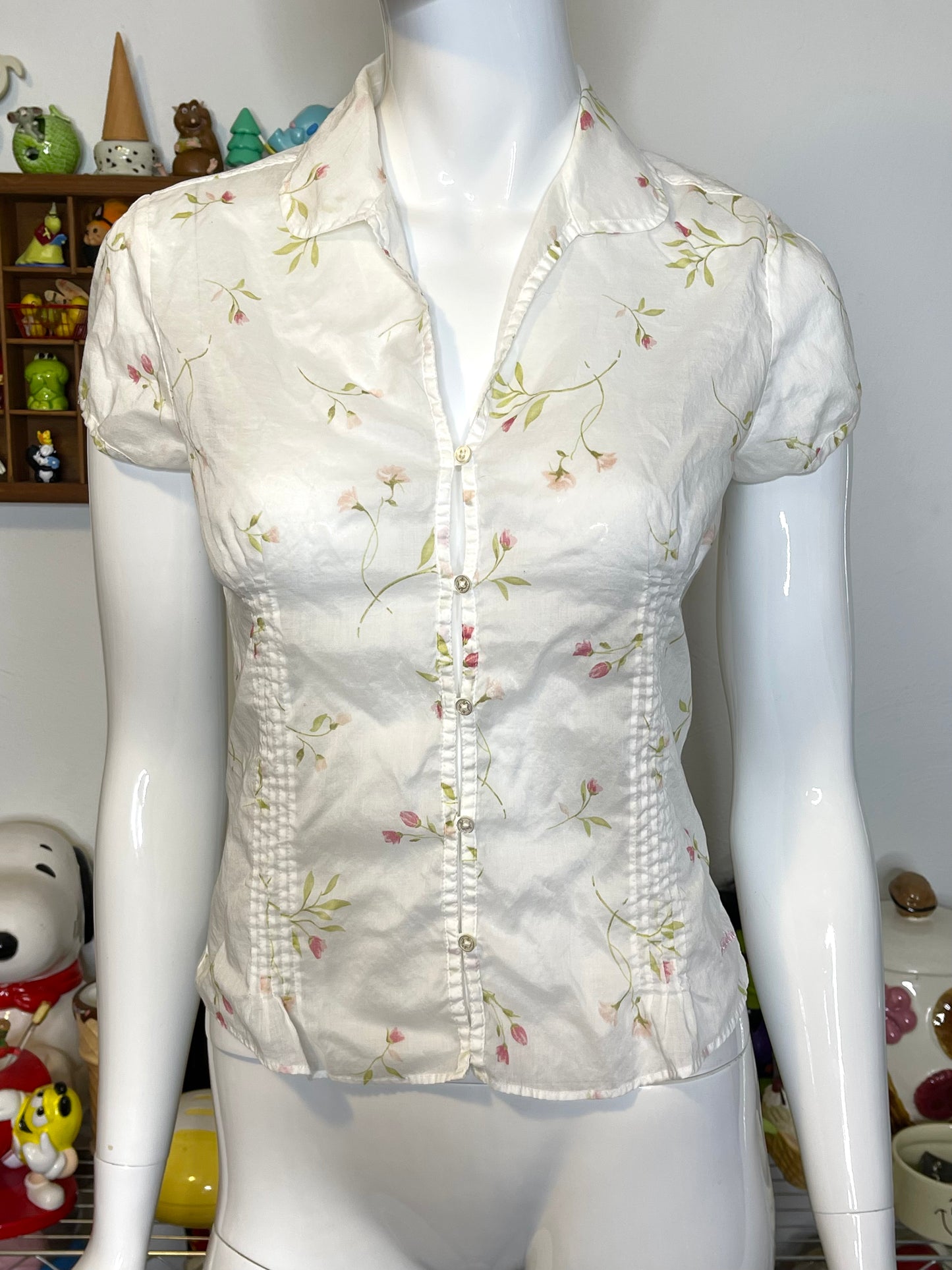 2000s Abercrombie Sheer Floral Print Button Blouse Sz XS/S