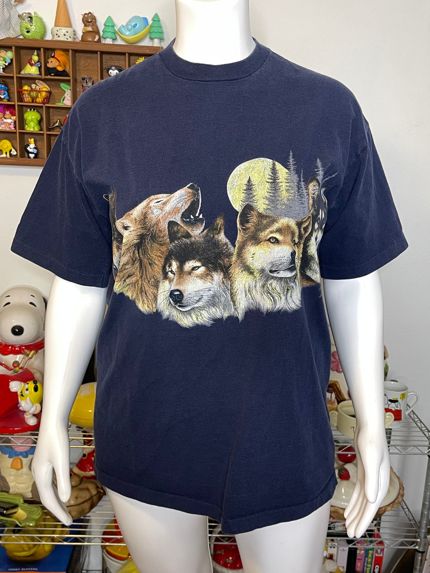 Vintage 90s Wolf Pack all Over Navy Blue Graphic Tee Sz XL