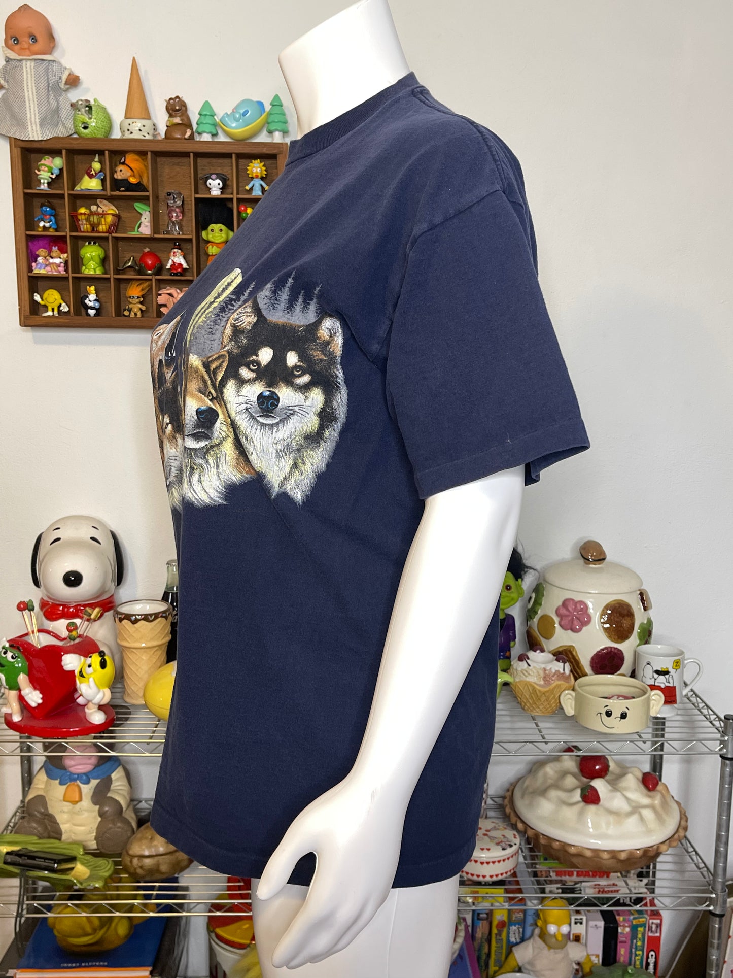 Vintage 90s Wolf Pack all Over Navy Blue Graphic Tee Sz XL
