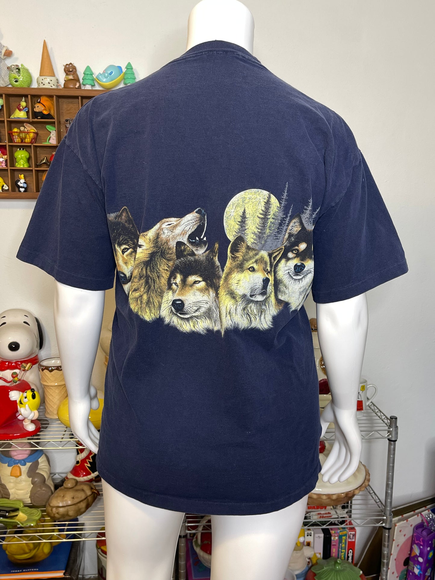Vintage 90s Wolf Pack all Over Navy Blue Graphic Tee Sz XL